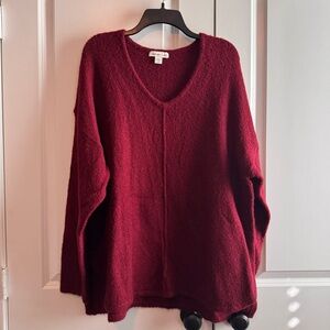 Coldwater Creek Women’s 1X Red Pullover Sweater Knit Top Oversized Loose V Neck